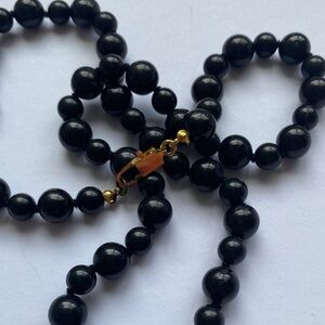 Vintage Hand-Knotted Black Beaded Necklace